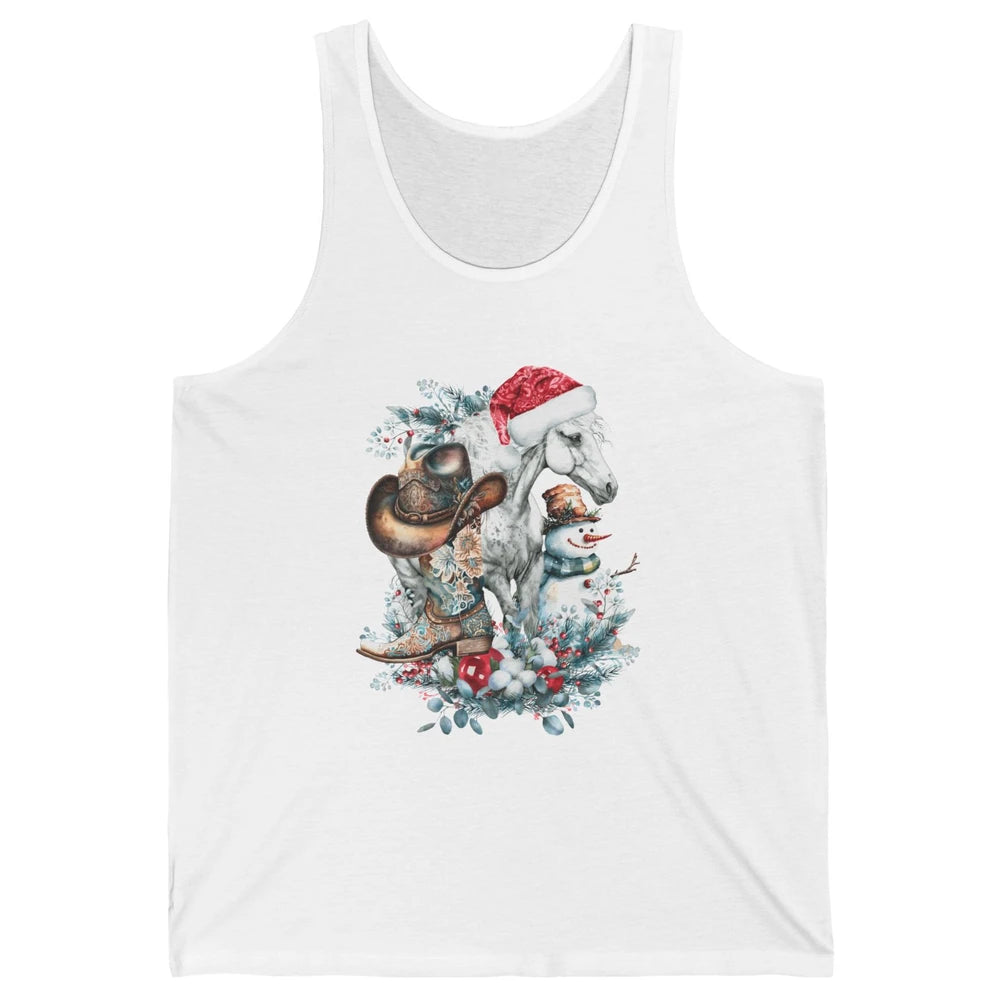 Merry Christmas Horse Howdy Cowboy Hat Boots Xmas Snowman Unisex Jersey Tank