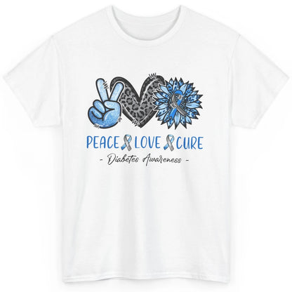 Diabetes Awareness Peace Love Cure Leopard Blue Sunflower Classic Unisex T-Shirt