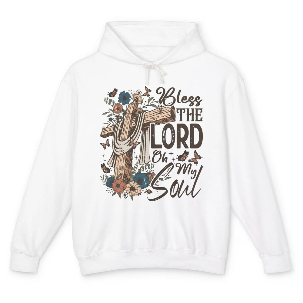 Retro Christian Floral Jesus Cross Bless The Lord Oh My Soul Unisex Lightweight Hoodie