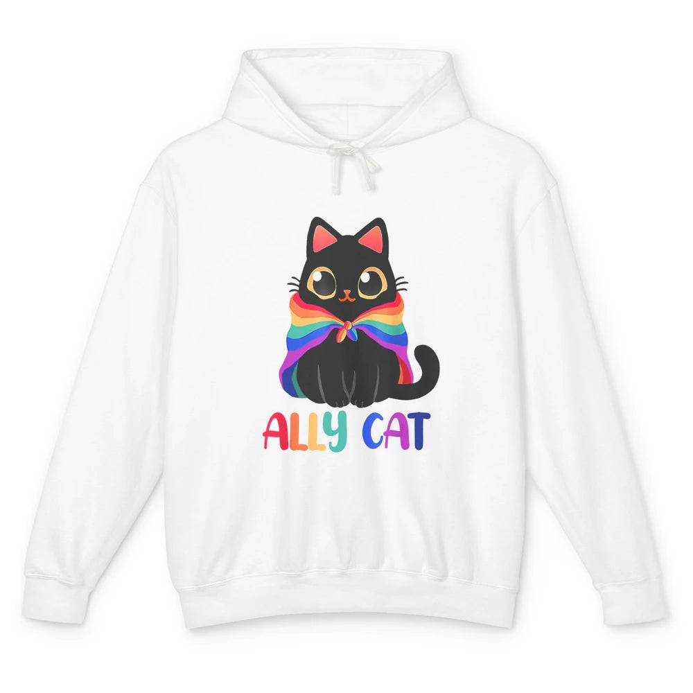 Funny Be Kind Ally Cat LGBT Awareness Pride Month Rainbow Unisex Lightweight Hoodie