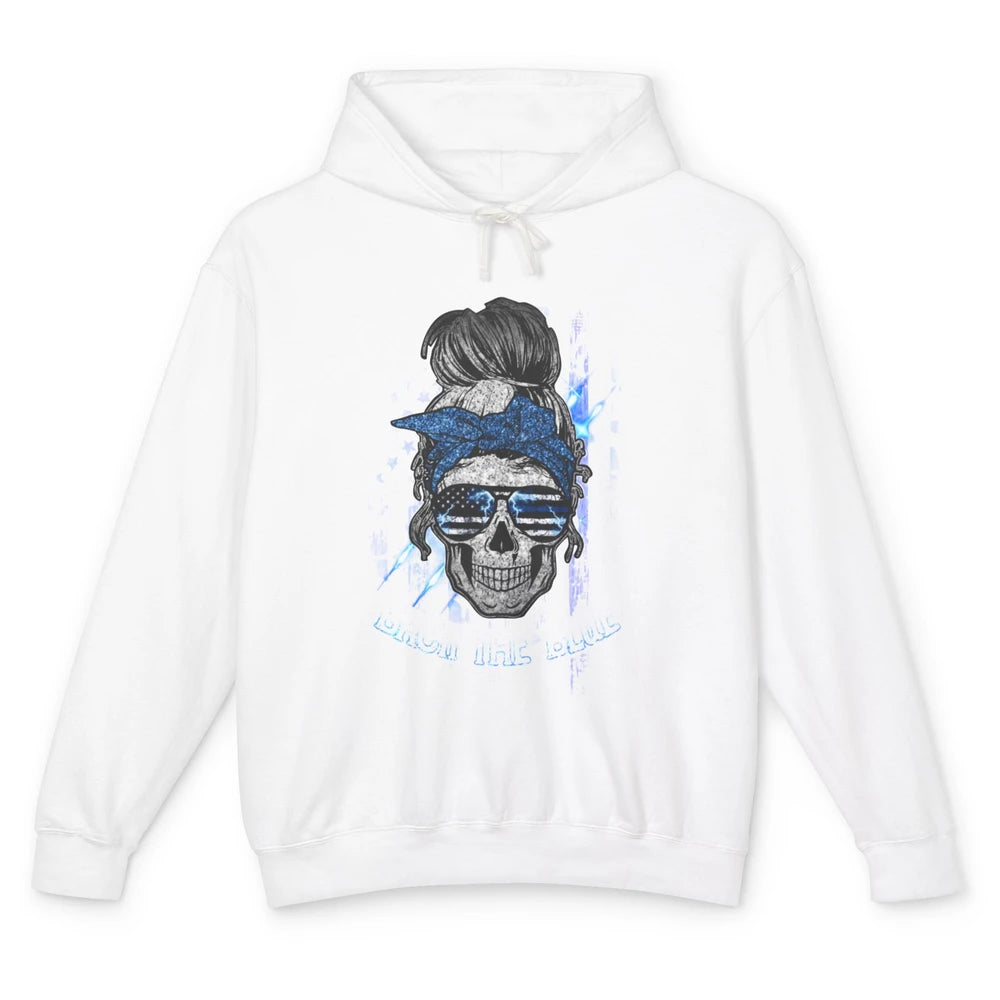 Back The Blue Police American Flag Skull Lady 4th of July Unisex Lightweight Hoodie