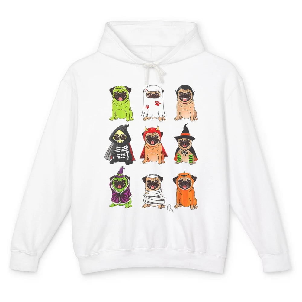 Cute Pug Dog Witch Ghost Boo Pumpkin Halloween Spooky Season Unisex Lightweight Hoodie