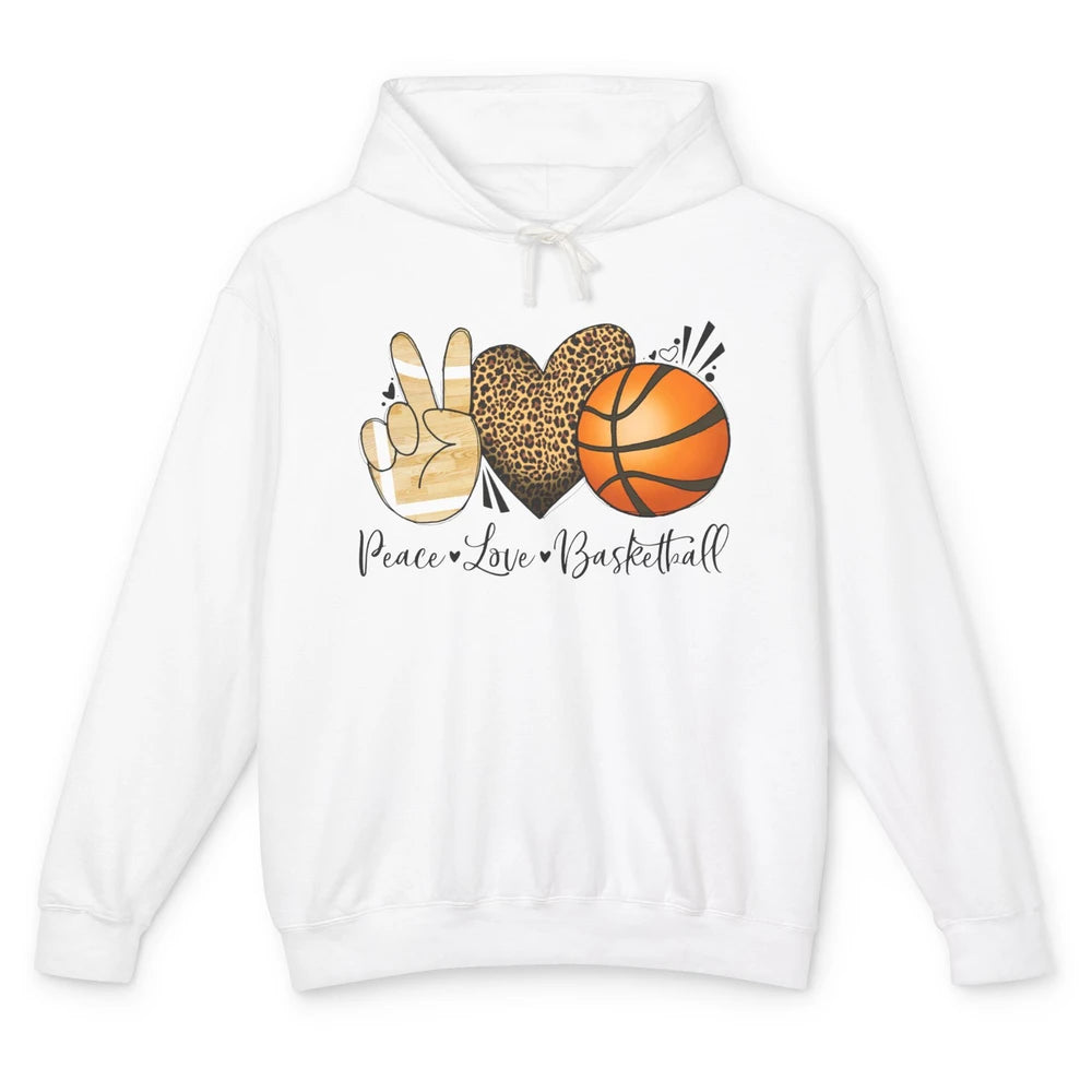 Peace Love Basketball Leopard Heart Basketball Lovers Gift Unisex Lightweight Hoodie