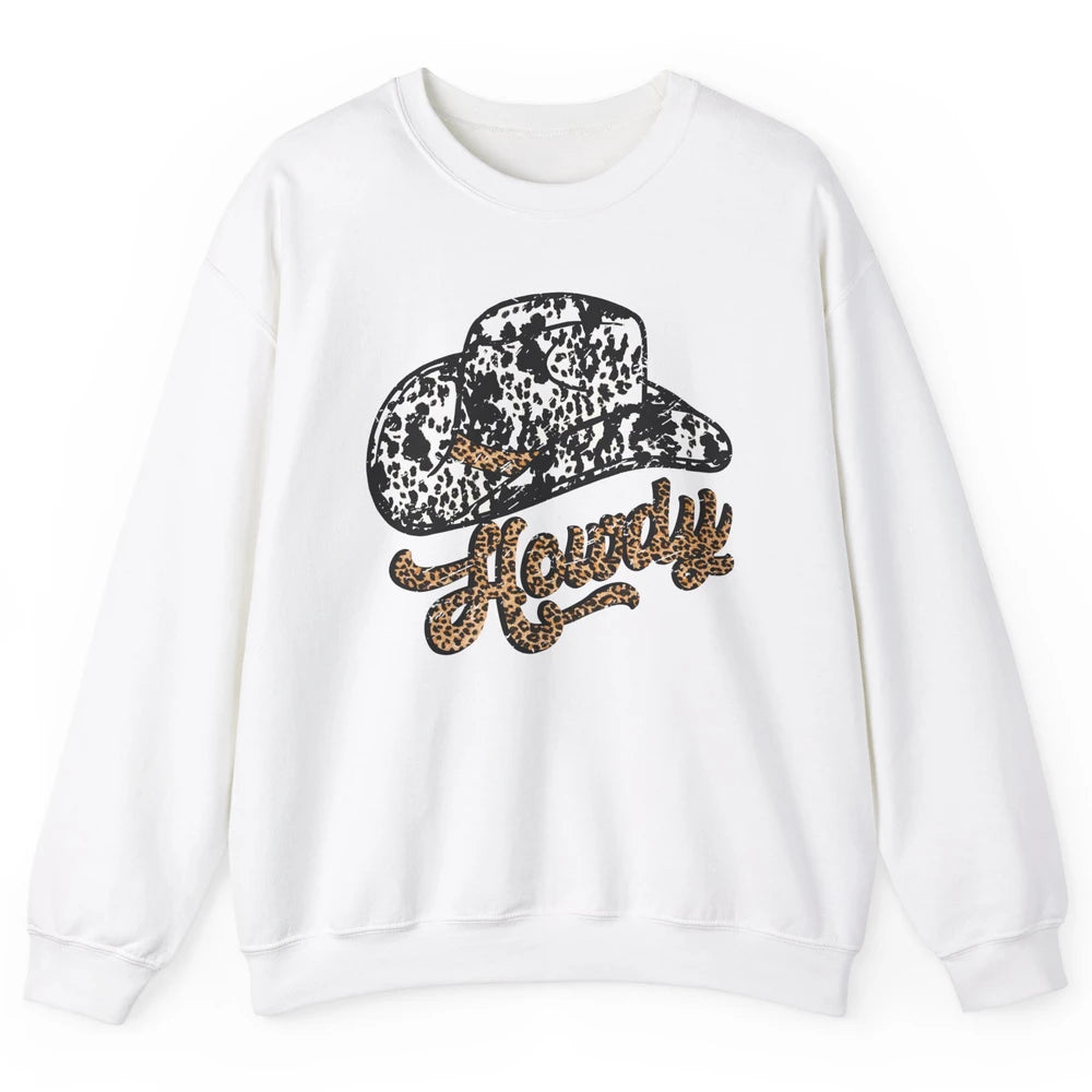 Vintage Leopard Cowboy Hat Howdy Western Country Cowgirls Unisex Crewneck Sweatshirt