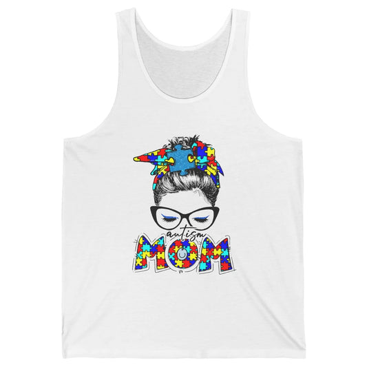 Autism Mom Messy Bun Bandana Puzzle Autism Awareness Month Unisex Jersey Tank