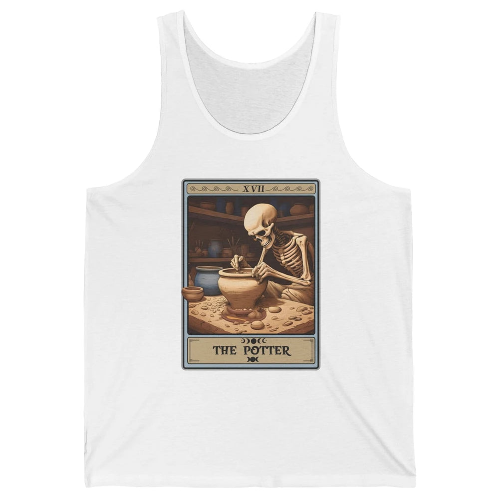 Retro Skeleton The Potter Tarot Card Halloween Pottery Lover Unisex Jersey Tank