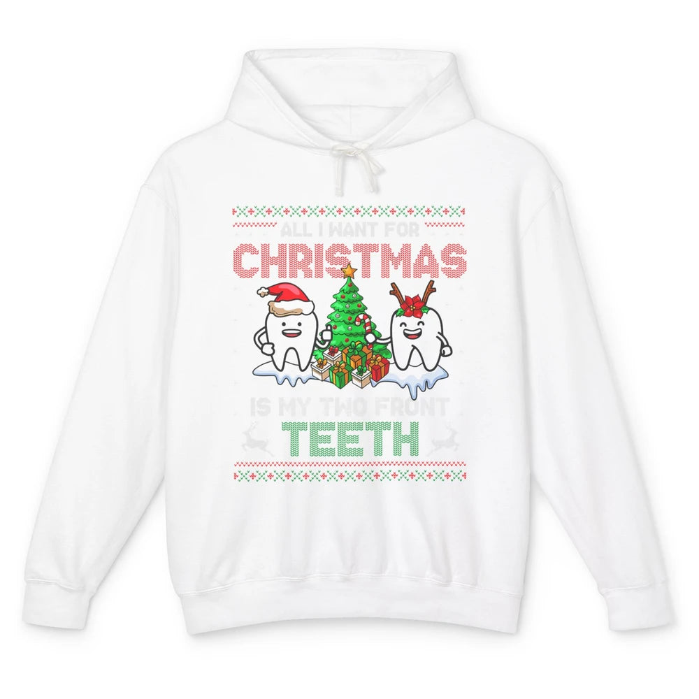 Merry Christmas Funny Two Teeth Dentist Xmas Tree Santa Ugly Unisex Lightweight Hoodie