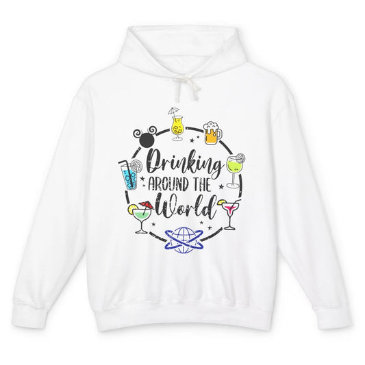 Funny Drinking Around The World Beer Wine Drinking Day Retro Unisex Lightweight Hoodie