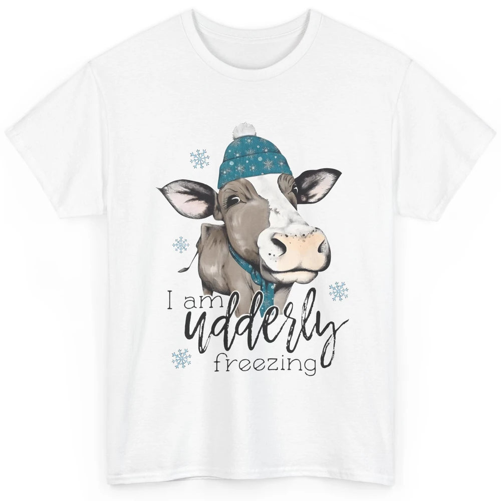 Funny Cow I'm Udderly Freezing Farmer Merry Christmas Winter Classic Unisex T-Shirt