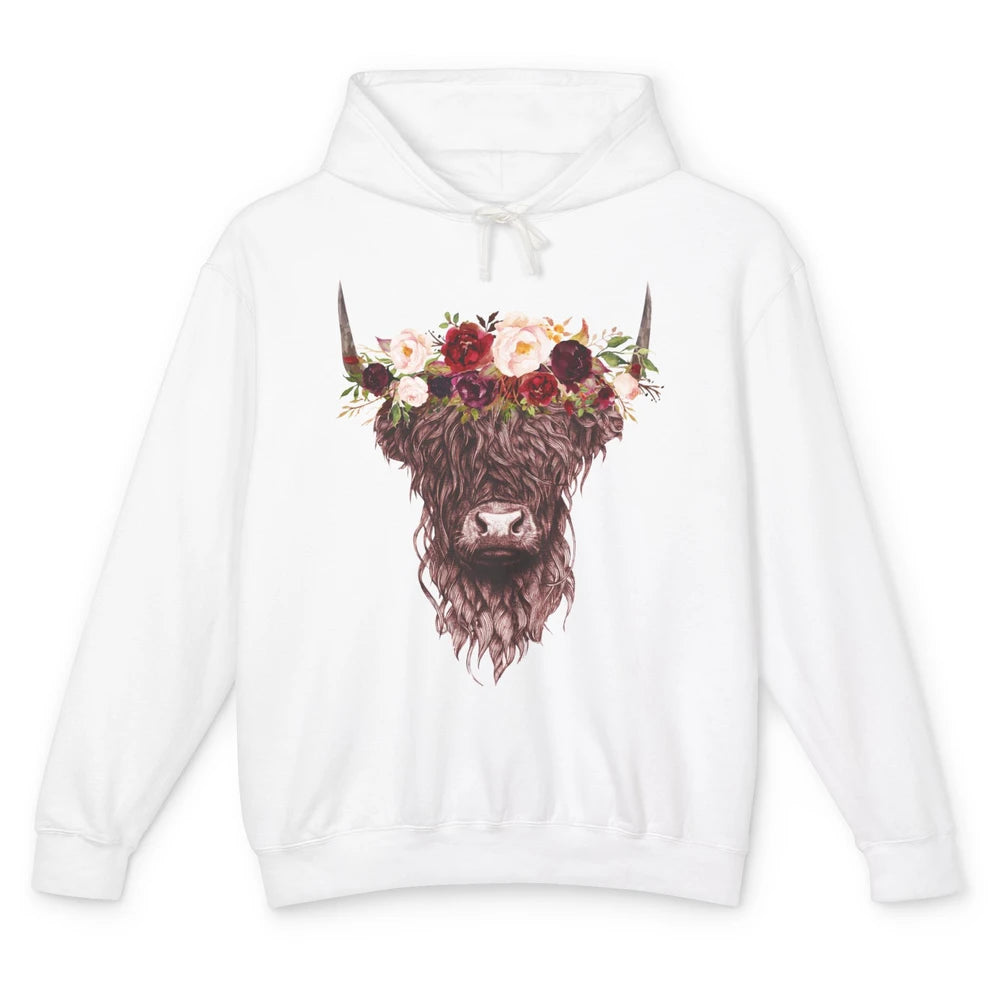 Floral Highland Cow Western Farm Animals Highland Cow Lovers Unisex Lightweight Hoodie