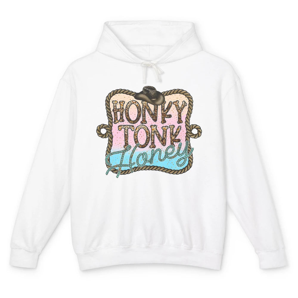 Cowboy Hat Rope Honky Tonk Honey Leopard Western Country Unisex Lightweight Hoodie