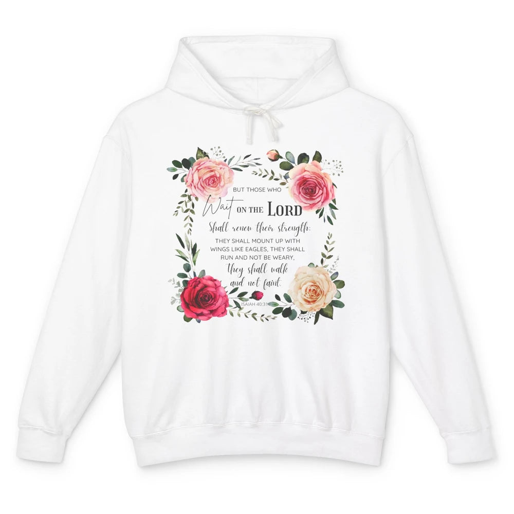 Floral Those Who Wait On The Lord Bible Verse Christian Unisex Lightweight Hoodie