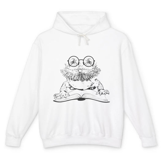 Bearded Dragon Glasses Reading Books Bookworm Funny Animal Unisex Lightweight Hoodie