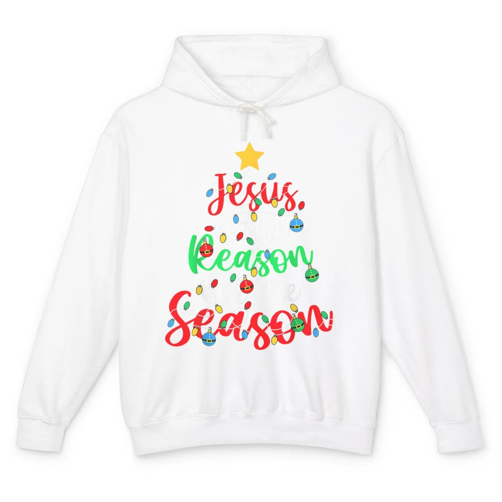 Merry Christmas Jesus The Reason For Season Xmas Tree Lights Unisex Lightweight Hoodie