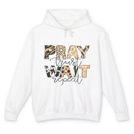 Bible Pray Trust Wait Repeat Jesus Christian Religious God Unisex Lightweight Hoodie