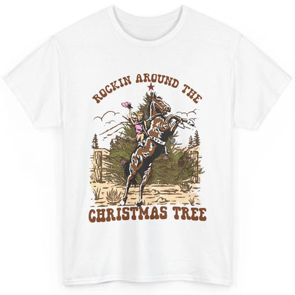 Funny Cowgirl Horsing Rocking Around Christmas Tree Western Classic Unisex T-Shirt