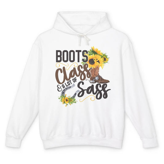 Retro Sunflower Cowgirl Boot Class Lots Of Sass Peace Lovers Unisex Lightweight Hoodie