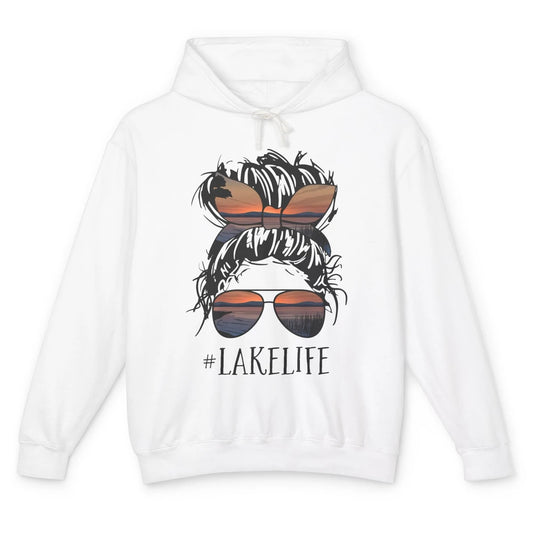 Lake Life Messy Bun Hair Girl Women Retro Lake Summer Gift Unisex Lightweight Hoodie