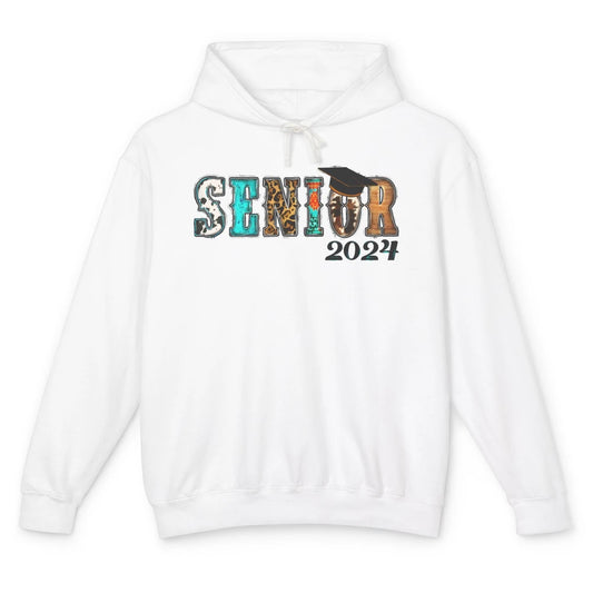 Sunflower Leopard Senior 2024 Graduate Bachelor Western Grad Unisex Lightweight Hoodie