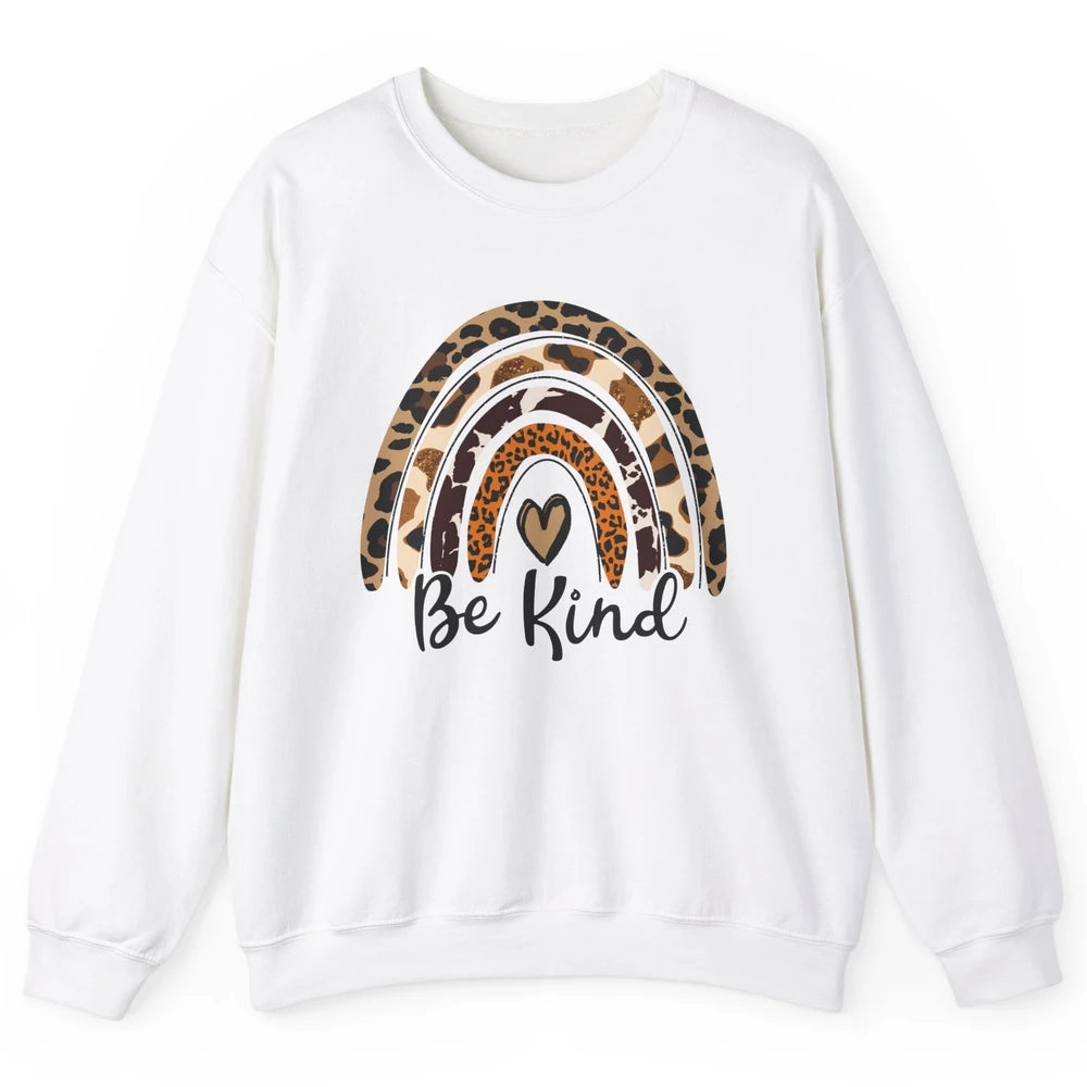 Be Kind Leopard Rainbow Cheetah Rainbow Cute Heart Love Unisex Crewneck Sweatshirt