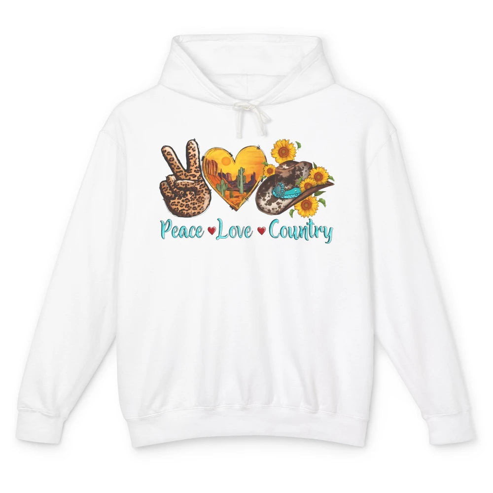 Retro Sunflower Peace Love Country Cowgirl Boots Western Unisex Lightweight Hoodie