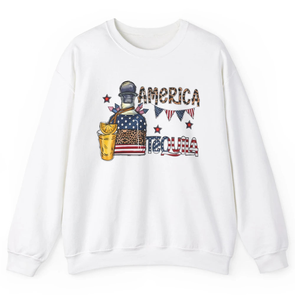 America Tequila Leopard Western Country 4th Of July Party Unisex Crewneck Sweatshirt