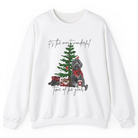 Black Golden Labradoodle Christmas Tree Most Wonderful Time Unisex Crewneck Sweatshirt