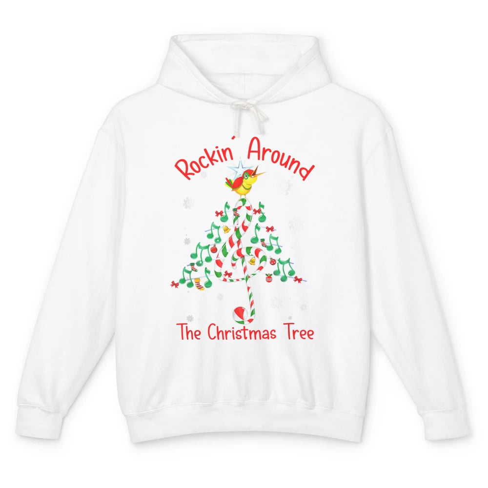 Rockin' Around The Christmas Tree Xmas Music Note Snow Retro Unisex Lightweight Hoodie