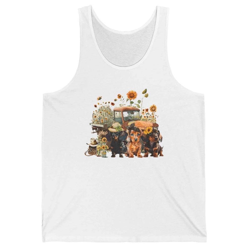 Vintage Truck And Sunflower Dachshund Mom Dachshund Lovers Unisex Jersey Tank