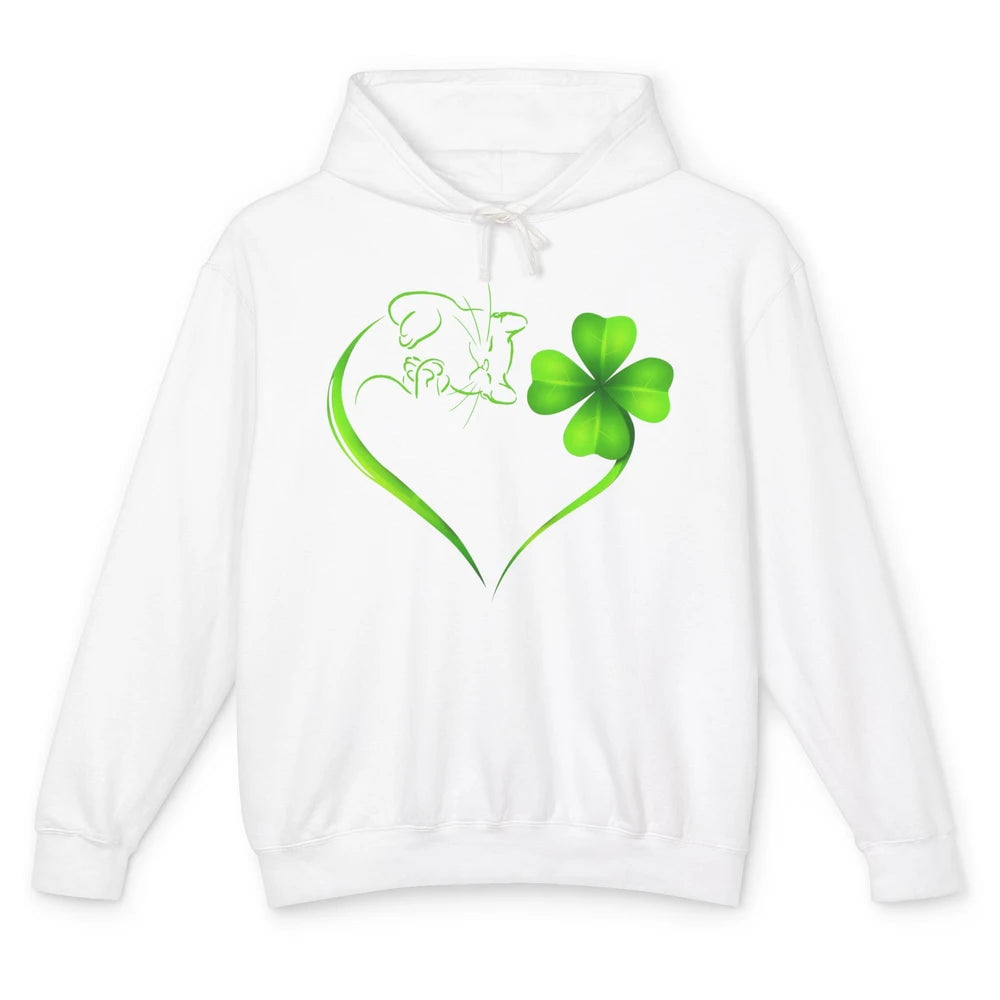 St Patricks Day Cat Shamrock Heart Go Lucky St Paddy Day Unisex Lightweight Hoodie