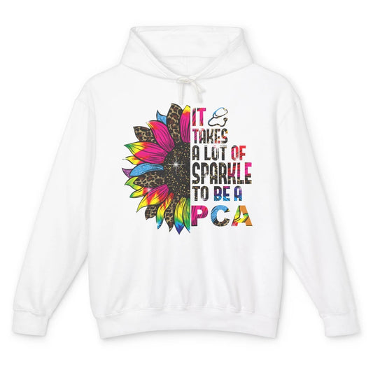 Leopard Sunflower Patient Care It Takes Sparkle To Be A PCA Unisex Lightweight Hoodie