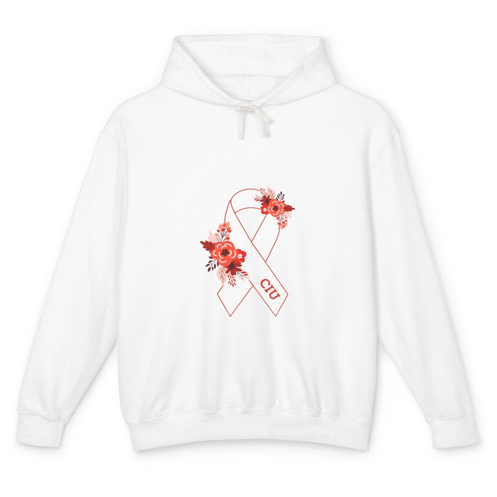 Chronic Idiopathic Urticaria Awareness CIU Red White Ribbon Unisex Lightweight Hoodie