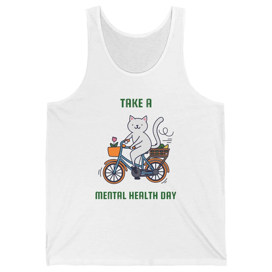 Take A Mental Health Day Cute Cat Bike Positive Therapist Unisex Jersey Tank