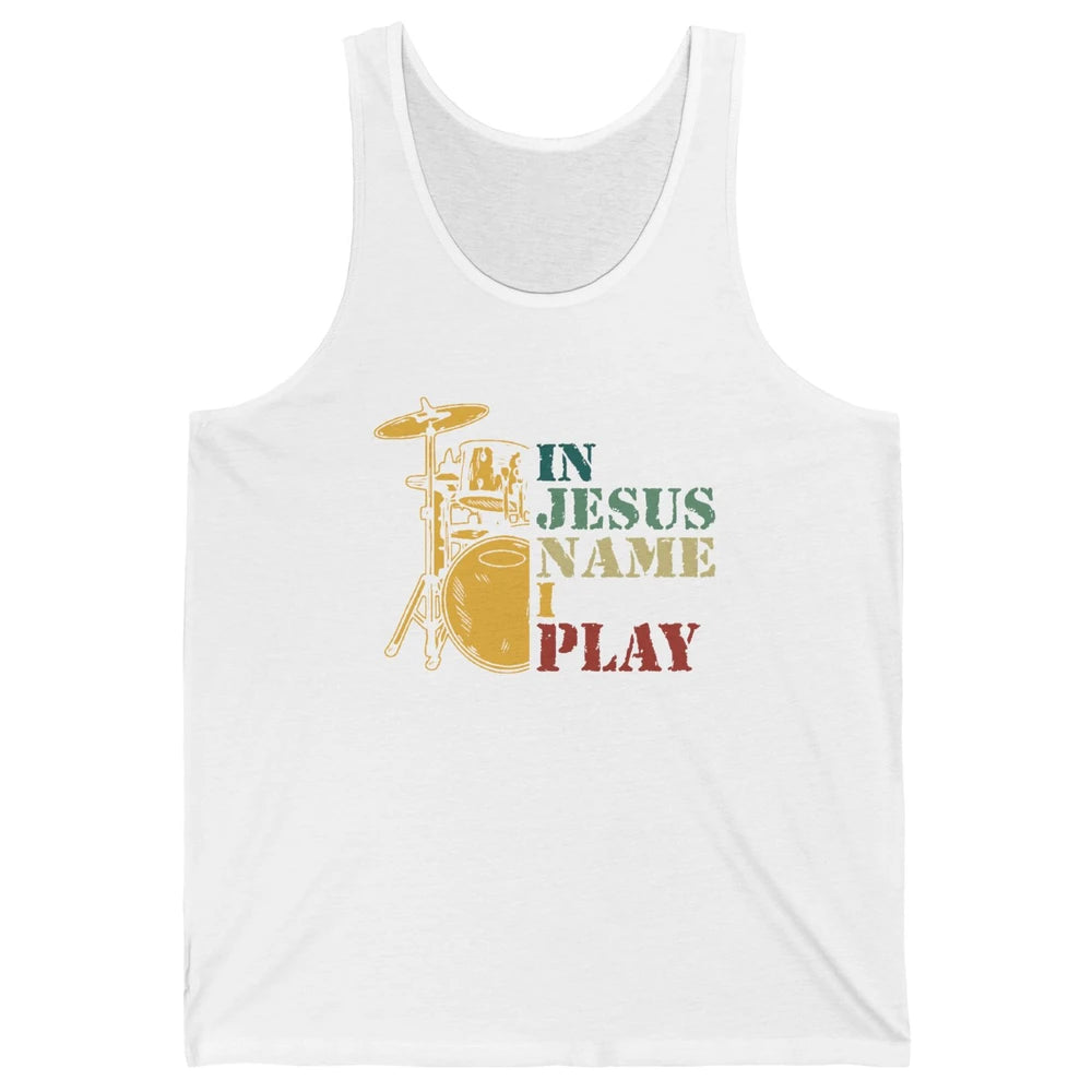 Vintage Drums In Jesus Name I Play Drumming Lovers Drummers Unisex Jersey Tank