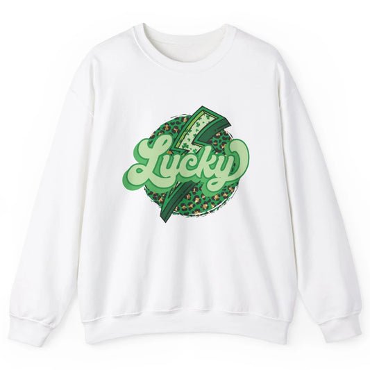 St Patrick Leopard Shamrocks Lucky Lightning Bolt Western Unisex Crewneck Sweatshirt