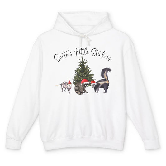 Funny Santa's Little Stinkers Christmas Raccoon Opossum Unisex Lightweight Hoodie