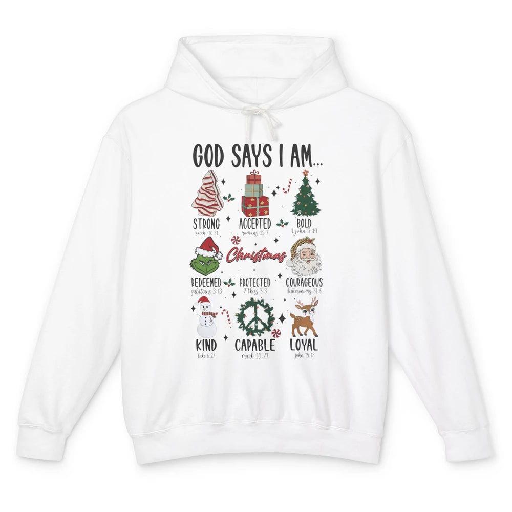 Retro Christmas God Says I Am Bible Verse Religious Boy Girl Unisex Lightweight Hoodie