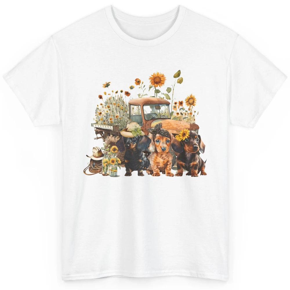 Vintage Truck And Sunflower Dachshund Mom Dachshund Lovers Classic Unisex T-Shirt