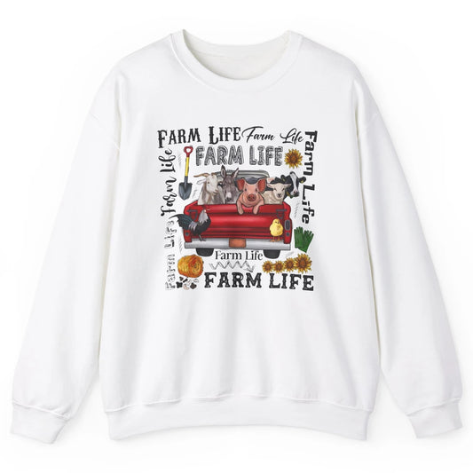 Sunflower Western Farm Life Animals Vegan Cow Pig Rooster Unisex Crewneck Sweatshirt