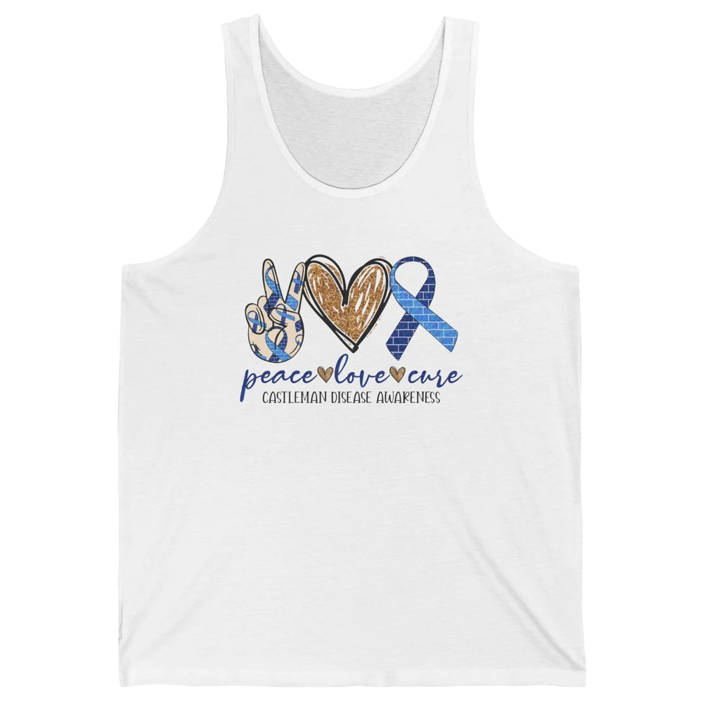 Castleman Disease Awareness Peace Love Cure Blue Ribbon Unisex Jersey Tank