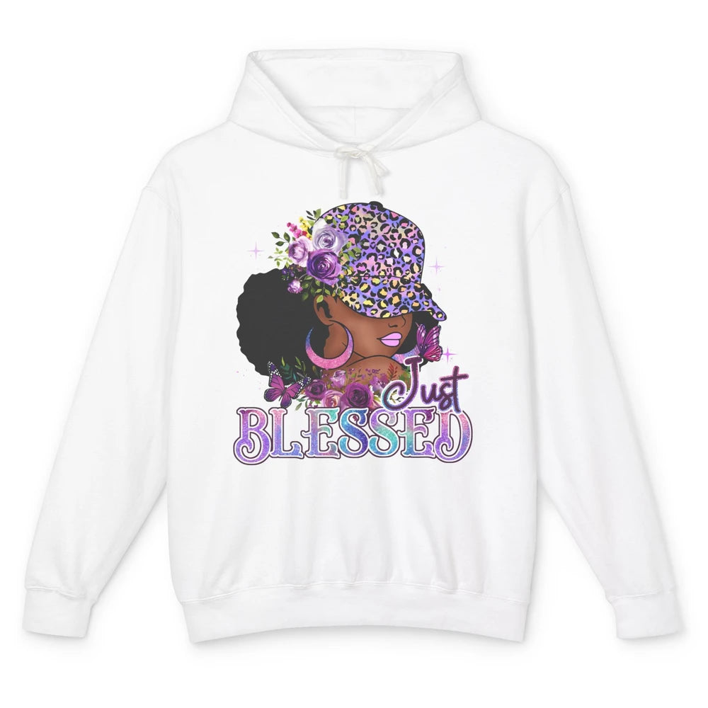 Floral Afro Black Girl Just Blessed Christian Afro American Unisex Lightweight Hoodie