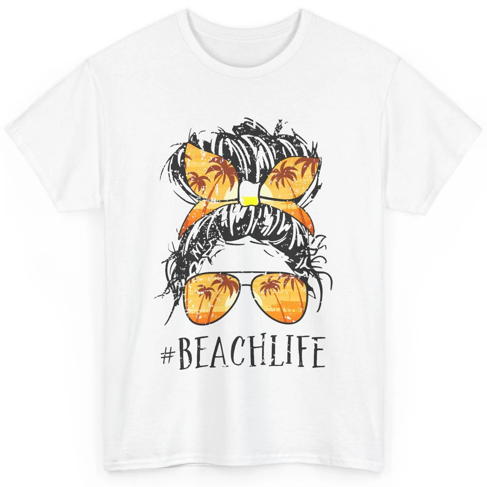 Beach Life Messy Bun Hair Retro Vintage Beach Palms Summer Classic Unisex T-Shirt