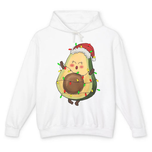 Avocado Santa Cute Avocado Christmas Lights Xmas Vegan Gift Unisex Lightweight Hoodie