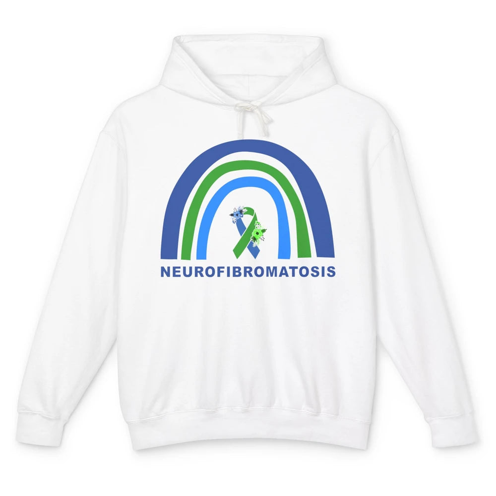 Neurofibromatosis Awareness Floral Green Blue Ribbon Rainbow Unisex Lightweight Hoodie