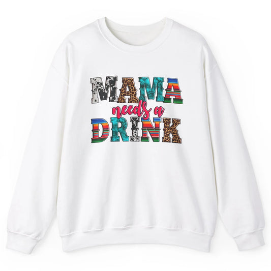 Western Mama Needs Drink Leopard Turquoise Mothers Day Retro Unisex Crewneck Sweatshirt