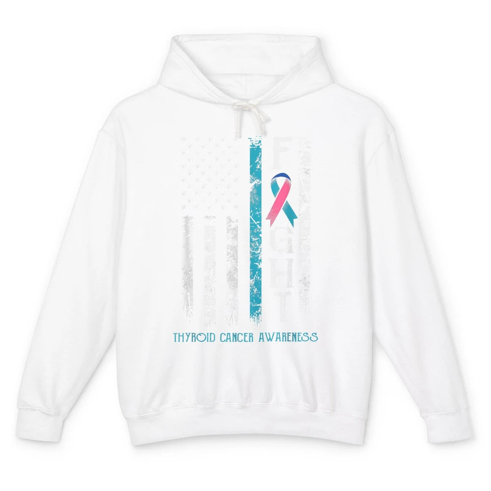 Thyroid Cancer Awareness Blue Pink Teal Ribbon Fight Flag Unisex Lightweight Hoodie