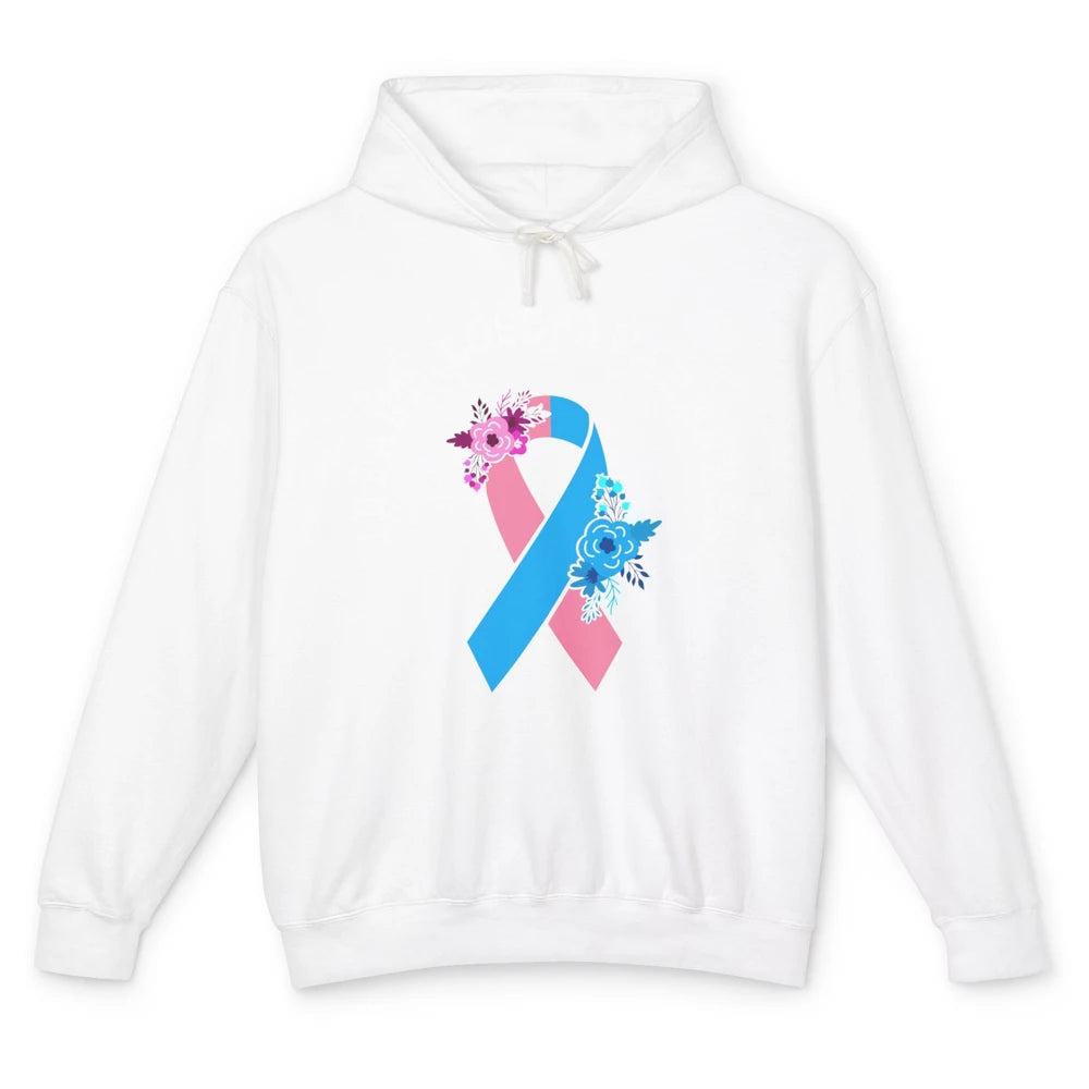 Infant Loss Awareness Floral Pink Blue Ribbon Rainbow Unisex Lightweight Hoodie