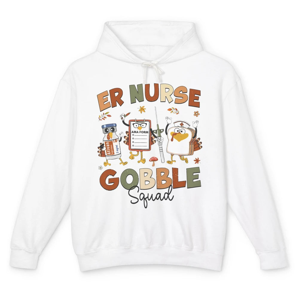 Thanksgiving ER Nurse Gobble Squad Emergency Room Thankful Unisex Lightweight Hoodie