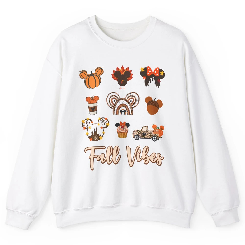 Retro Fall Vibes Pumpkin Turkey Halloween Fall Thanksgiving Unisex Crewneck Sweatshirt