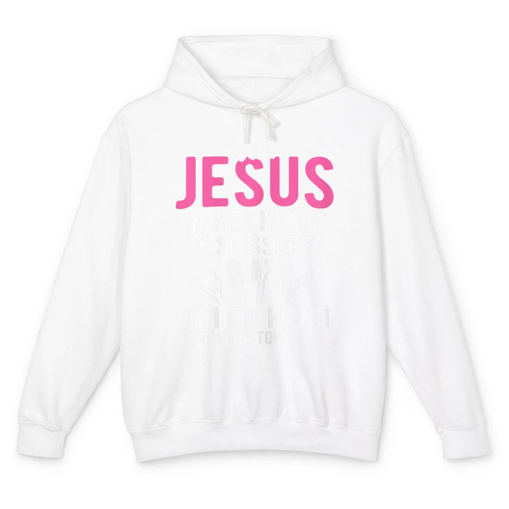 Jesus In Her Heart Scissors In Hands Hairstylist Christian Unisex Lightweight Hoodie